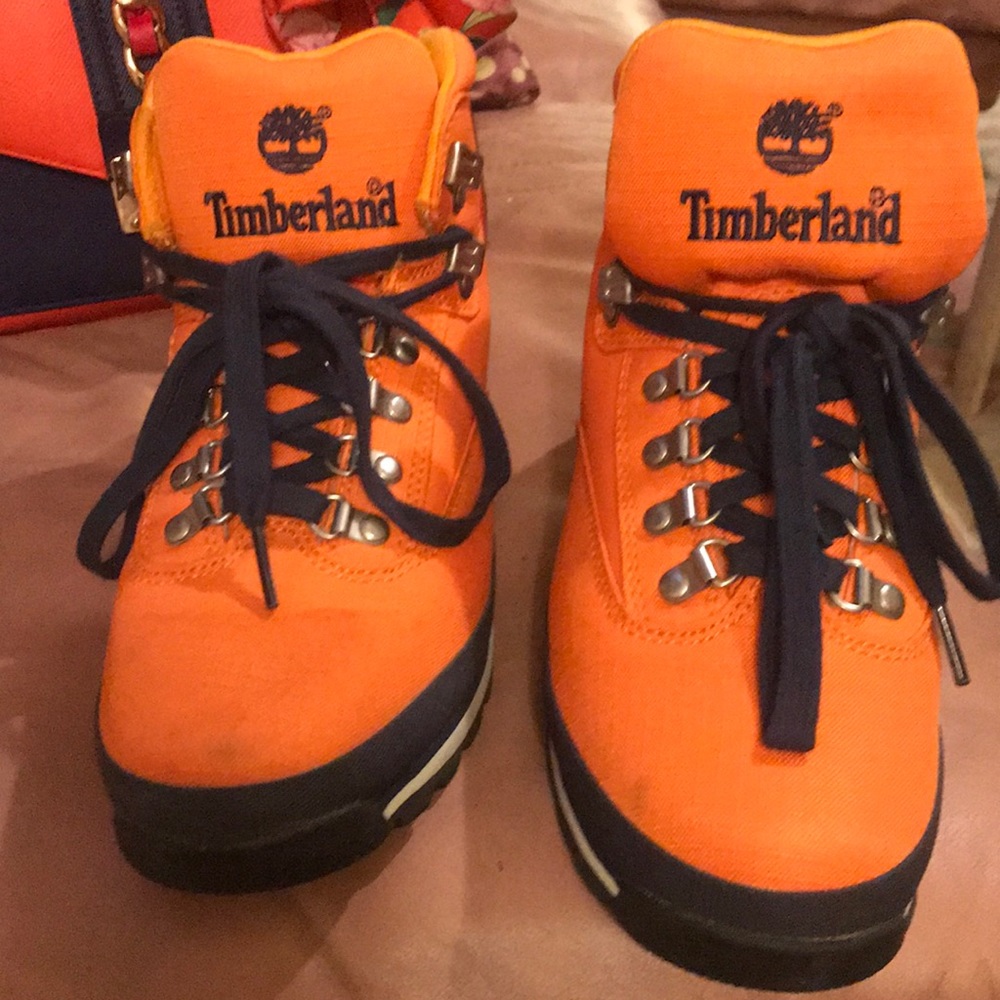 Orange canvas Timberlands